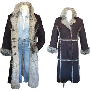 f u r :: Vintage Penny Lane Faux Fur Trimmed Leather Coat Trench